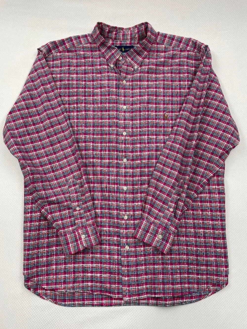 Ralph Lauren Button Down Shirt Pink Blue Plaid Pony Logo Men's 2XB XXL Big Man